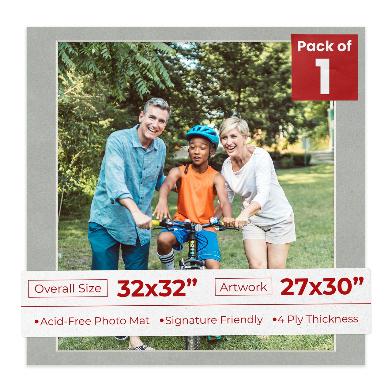 Light Grey Suede Mat Board for 32x32 Frames - Fits 27x30 Photos